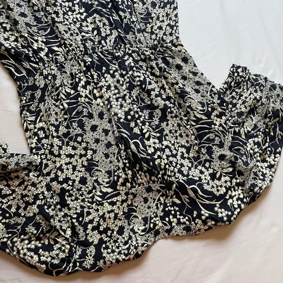 BA&SH black cream floral short puff sleeve button up mini dress - Picture 5 of 7